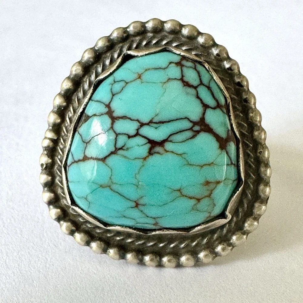 Vintage Style Navajo Turquoise Ring Sz 9 Sterling Scott Skeets Native American